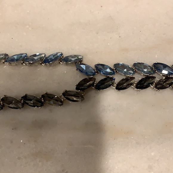 BaubleBar silver Y shaped necklace with blue and dark grey jewels - Picture 3 of 5